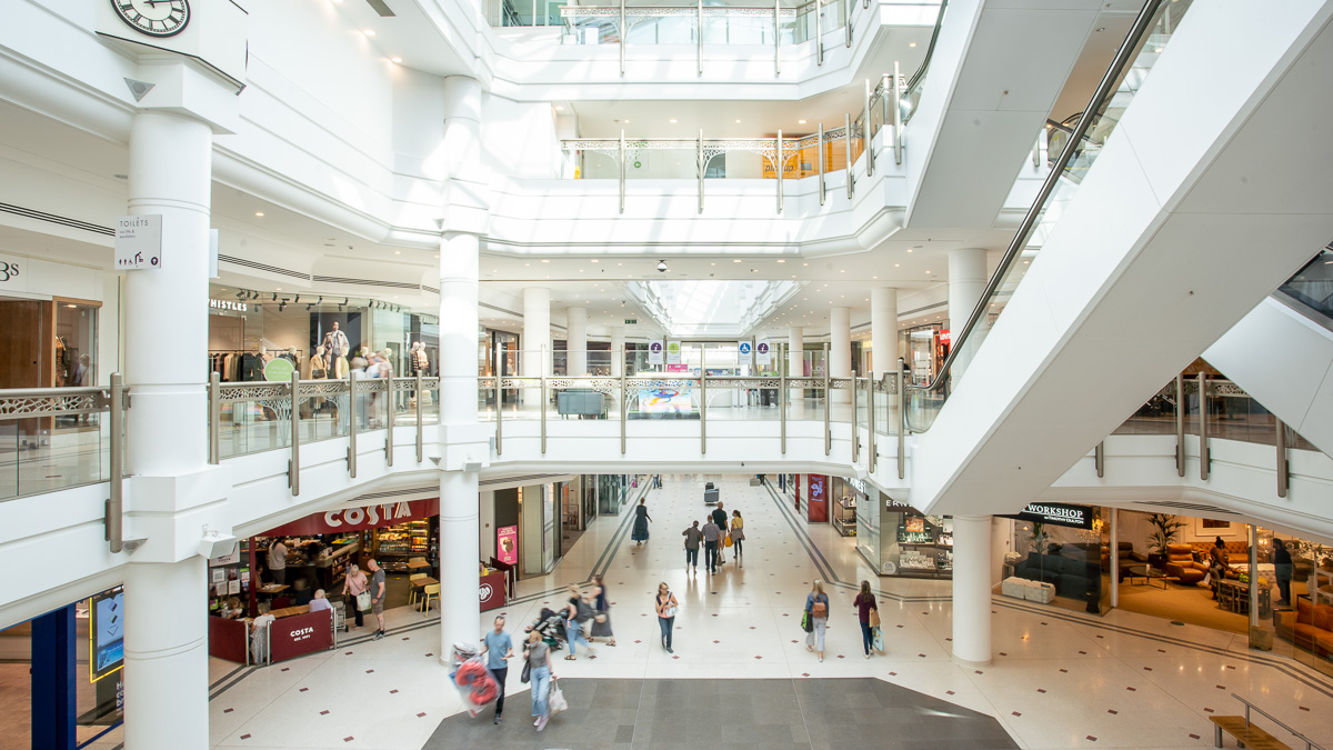 Escalator view of the glades multi-level shopping centre, a great trip by coach